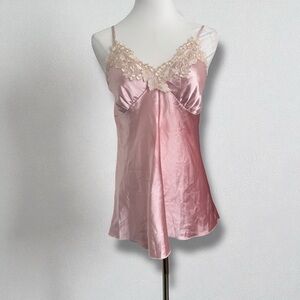 Vintage Pink Satin Lace Slip Camisole Y2K Fairycore Whimsigoth Romance M